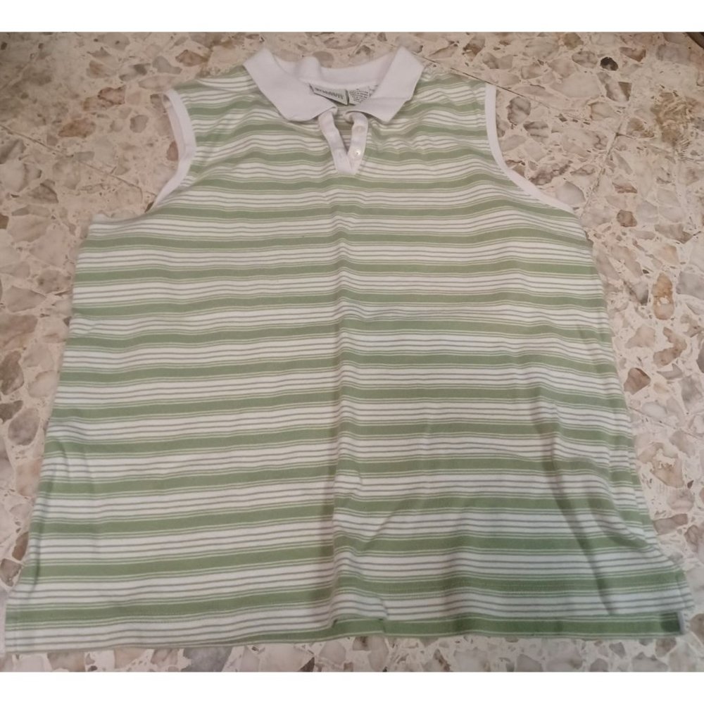 Classic Elements Women's Top SZ Large Green & White Stripes